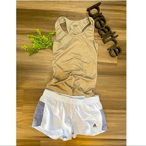Adidas workout shorts with gray workout tank